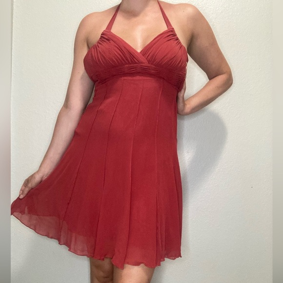 Vintage Y2K BCBG MaxAzria 100% Silk Empire Waist Halter Tie Mini Dress Size 8 - Picture 1 of 7